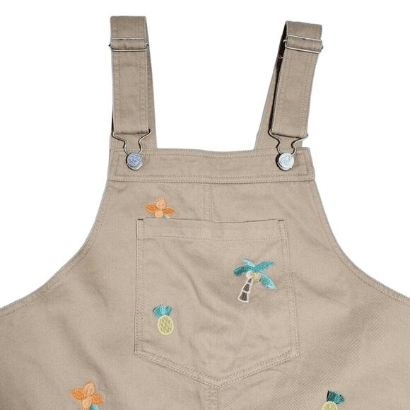 KATE Teenie Weenie Overall Dress Juniors Small Tan Palm Tree Pineapple Embroider - Picture 3 of 11